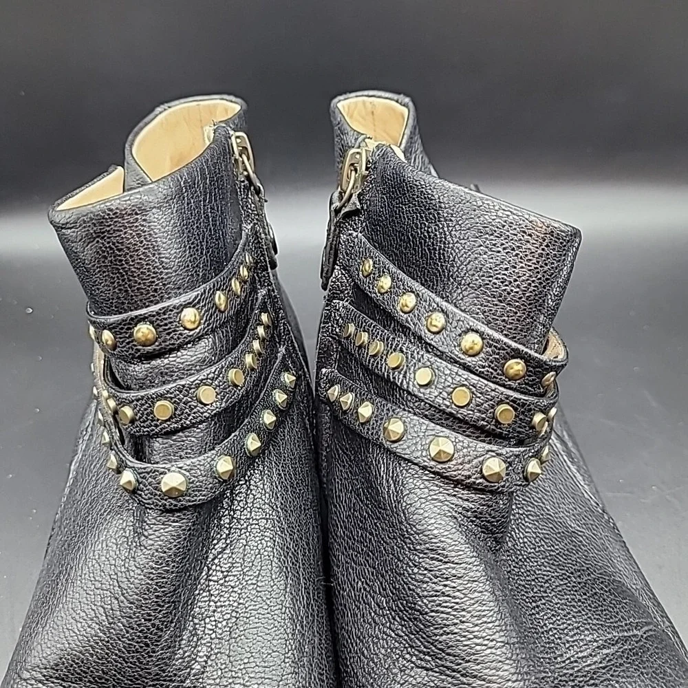 GEOX Respira Women's 8.5‎ Black Leather Ankle Boots Studded Zipper